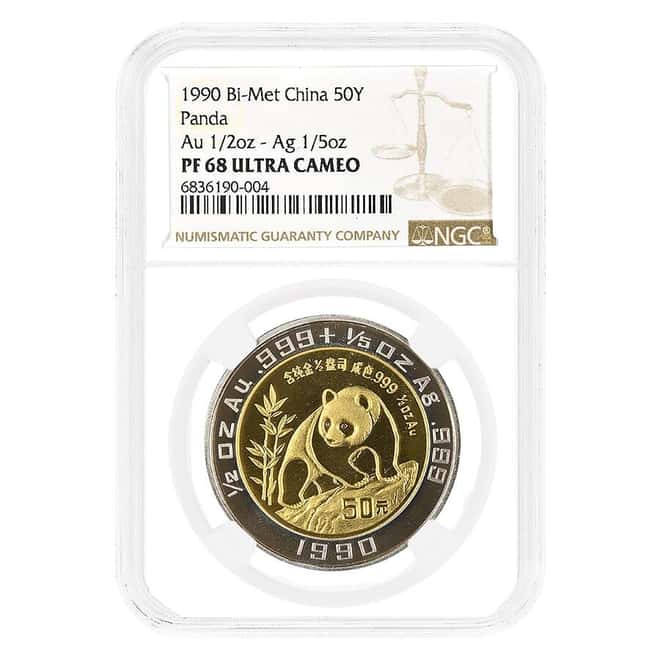 1990 1/2 oz Chinese Gold/Silver Panda Bimetallic NGC PF 68 UCAM