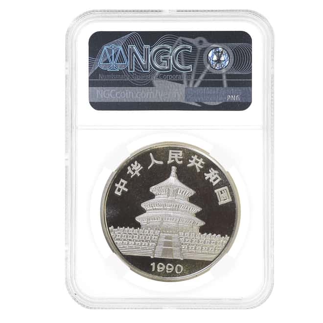 1990 1 oz Chinese Silver Panda 10 Yuan Small Date NGC MS 68