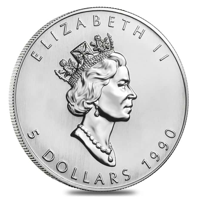 1990 1 oz Silver Canadian Maple Leaf .9999 Fine $5 Coin BU (Sealed)