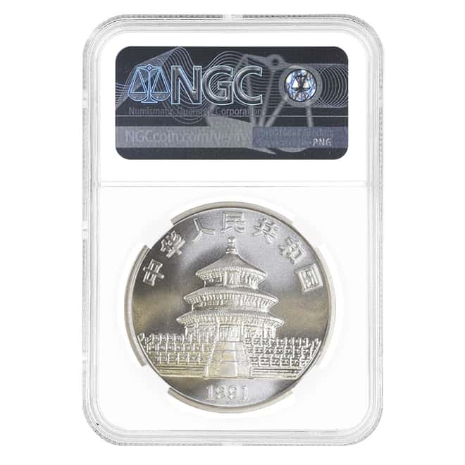 1991 1 oz Chinese Silver Panda 10 Yuan Large Date NGC MS 68