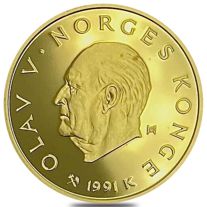 1991 Norway 1/2 oz Lillehammer Olympics 1500 Kroner Gold Coin
