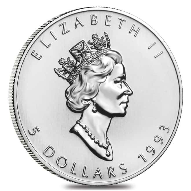 1993 1 oz Canadian Silver Maple Leaf .9999 Fine $5 Coin BU