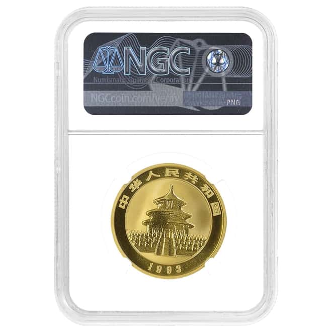 1993 1 oz Chinese Gold Panda 100 Yuan Large Date NGC MS 69
