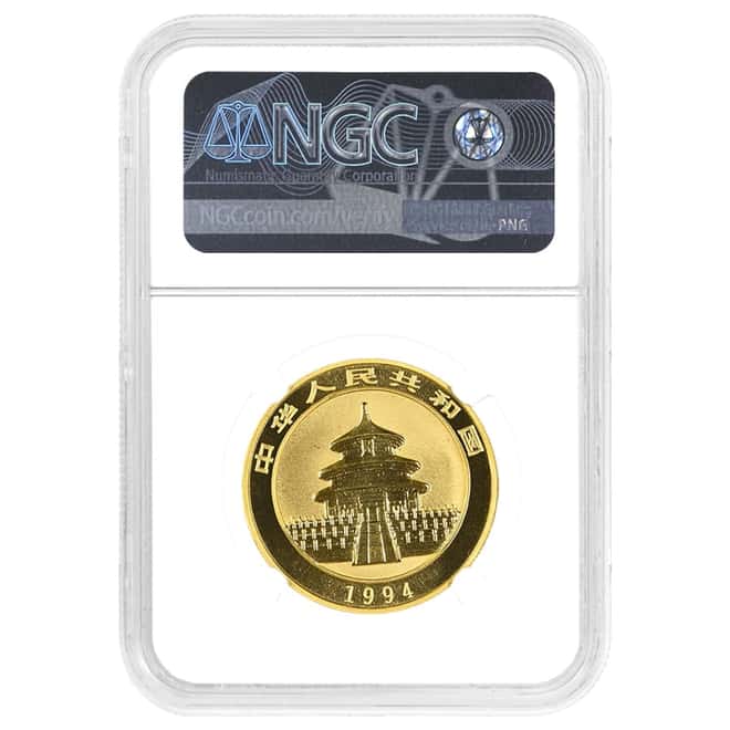 1994 1 oz Chinese Gold Panda 100 Yuan Large Date NGC MS 69