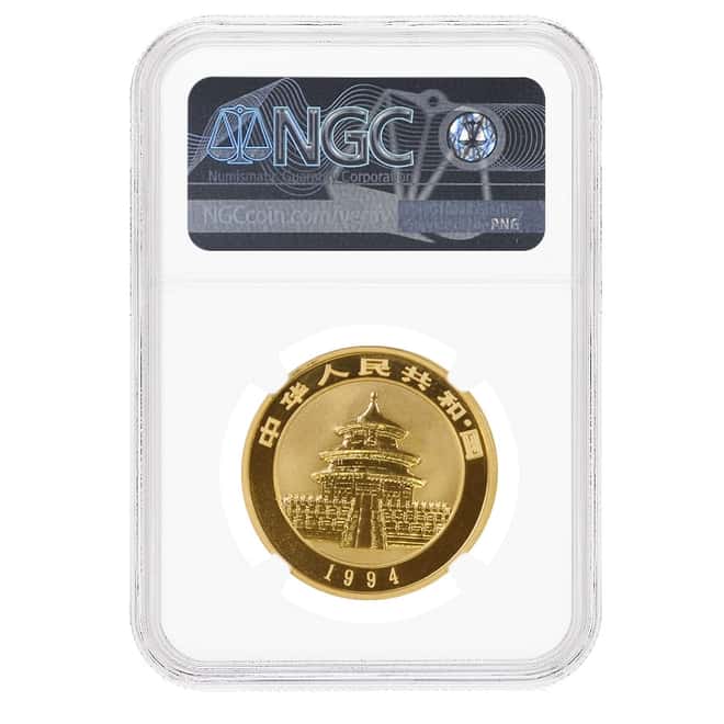 1994 1 oz Chinese Gold Panda 100 Yuan Small Date NGC MS 69