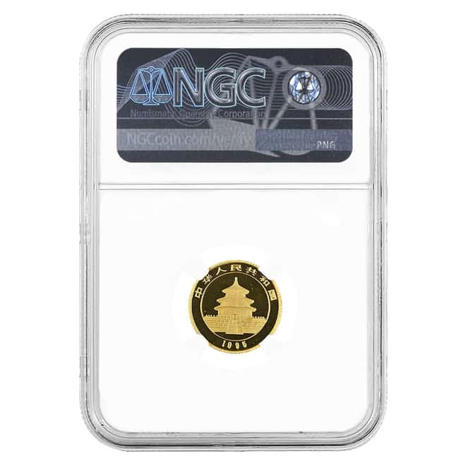 1995 1/10 oz Chinese Gold Panda 10 Yuan Small Date NGC MS 69