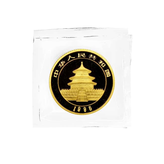 1995 1/20 oz Chinese Gold Panda 5 Yuan Small Date BU (Sealed)