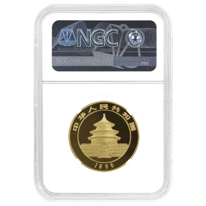 1995 1 oz Chinese Gold Panda 100 Yuan Small Date NGC MS 69