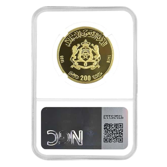 1995 Morocco 200 Dirhams 40th Ann. Gold Coin NGC PF 69 UCAM
