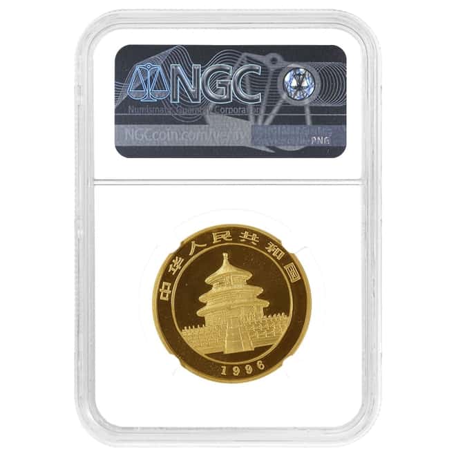 1996 1 oz Chinese Gold Panda 100 Yuan Small Date NGC MS 69