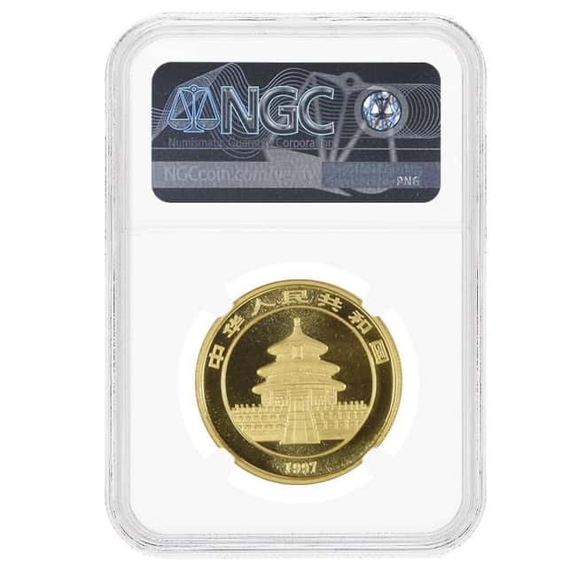 1997 1 oz Chinese Gold Panda 100 Yuan Small Date NGC MS 69