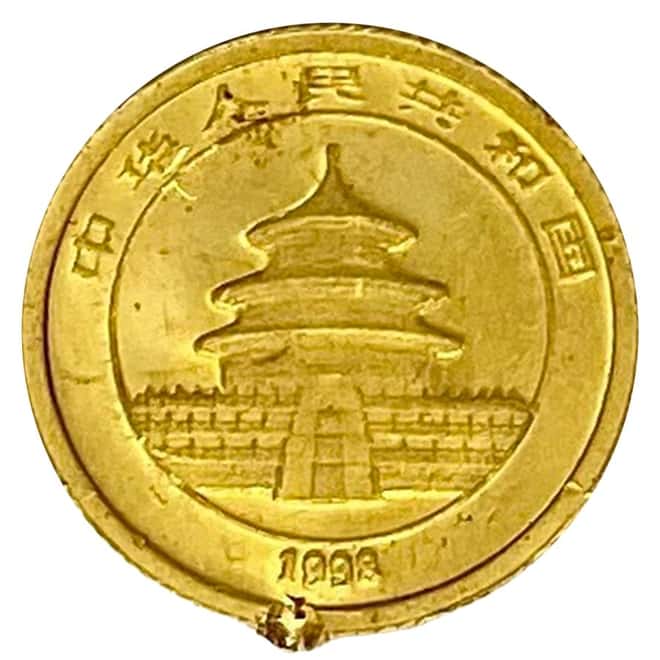 1998 1/20 oz Chinese Gold Panda 5 Yuan Ex-Jewelry (Damaged Rim)