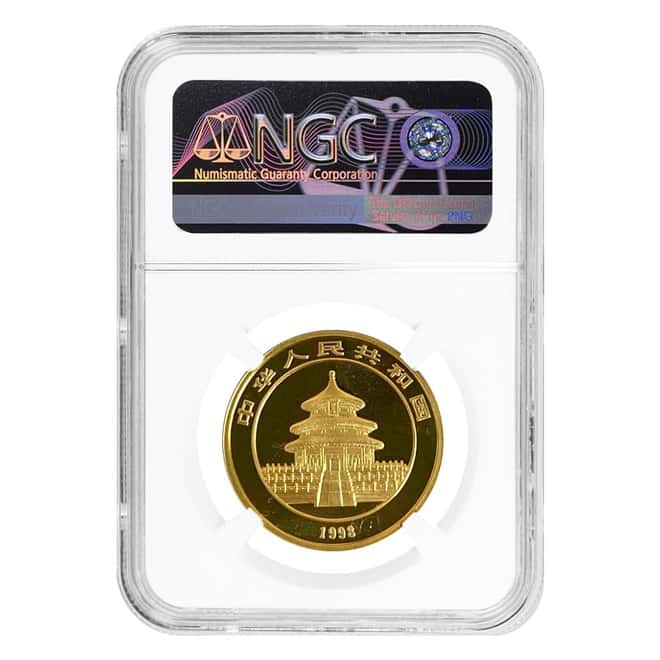 1998 1 oz Chinese Gold Panda 100 Yuan Small Date NGC MS 68
