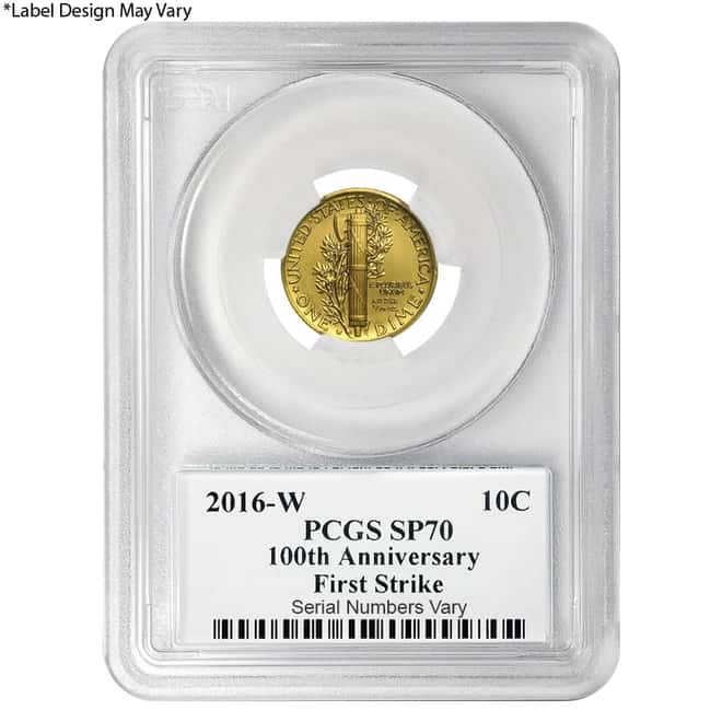 2016 1/10 oz Mercury Dime Centennial Gold Coin PCGS SP 70 FS 100th Ann