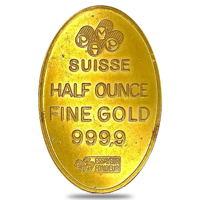 1/2 oz Gold PAMP Suisse Lady Fortuna Oval Bar Scruffy .9999 Fine