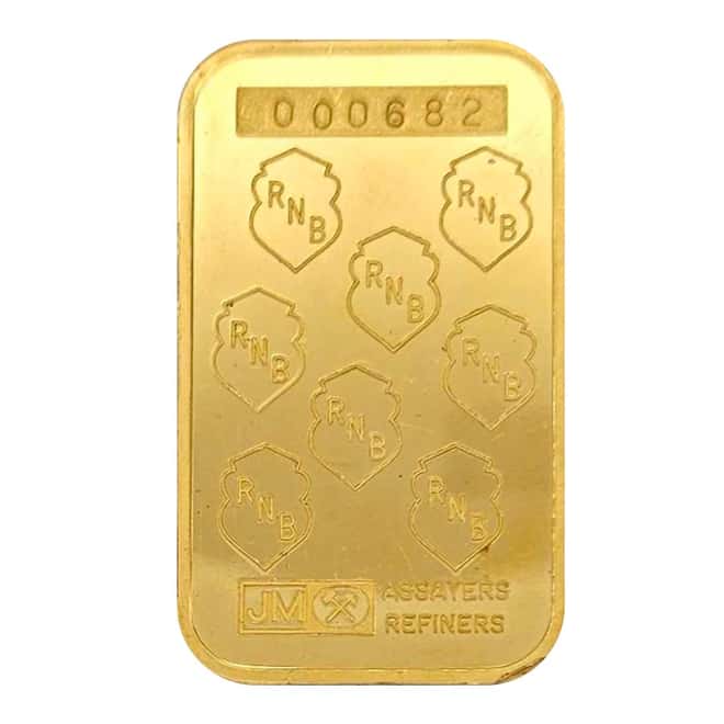 1/2 oz Johnson Matthey Republic National Bank Gold Bar .9999 Fine