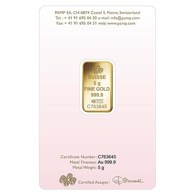 Lot of 5 - 5 gram PAMP Suisse Gold Bar - Love Always (In Assay) .9999 Fine