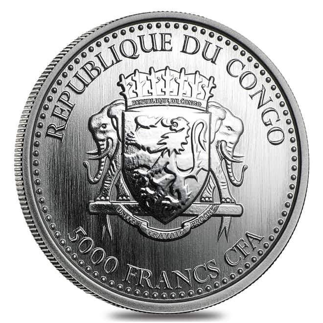 2015 1 oz Silver Congo Silverback Gorilla Coin .999 Fine Prooflike In Cap