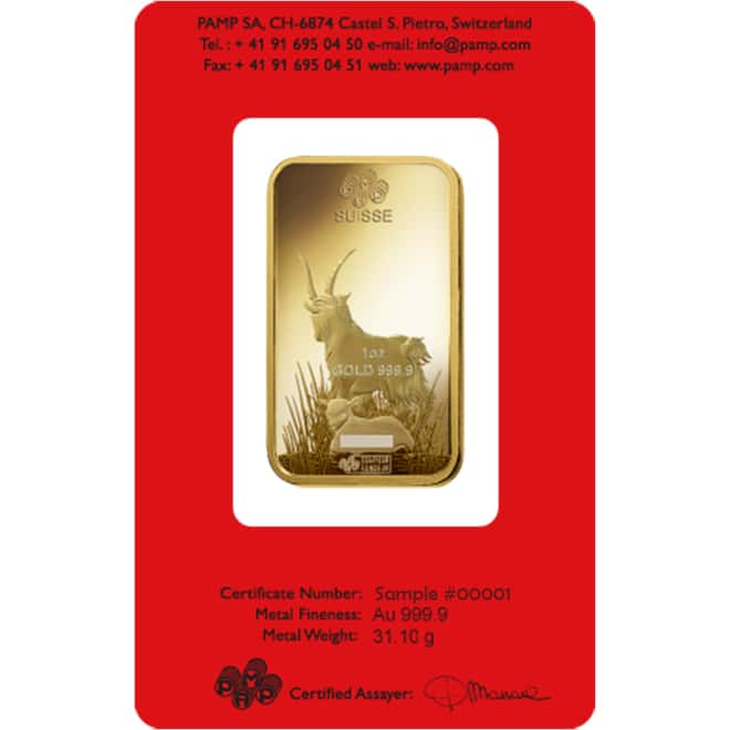 1 oz PAMP Suisse Year of the Goat Gold Bar (In Assay)