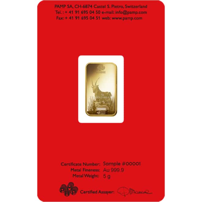 Box of 25 - 5 gram PAMP Suisse Year of the Goat Gold Bar (in Assay) 