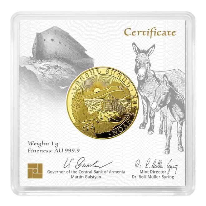 1 Gram Armenia Gold Noah's Ark 100 Drams Coin BU in Assay (Random Year)