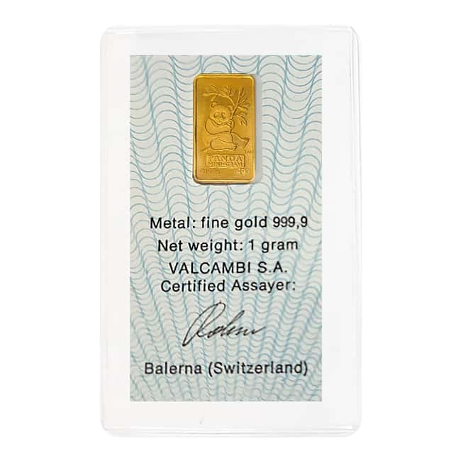 1 gram Credit Suisse Panda Gold Bar .9999 Fine (In Assay)