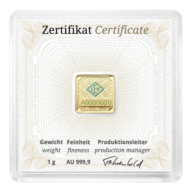 1 Gram Geiger Original Square Gold Bar (in Assay)