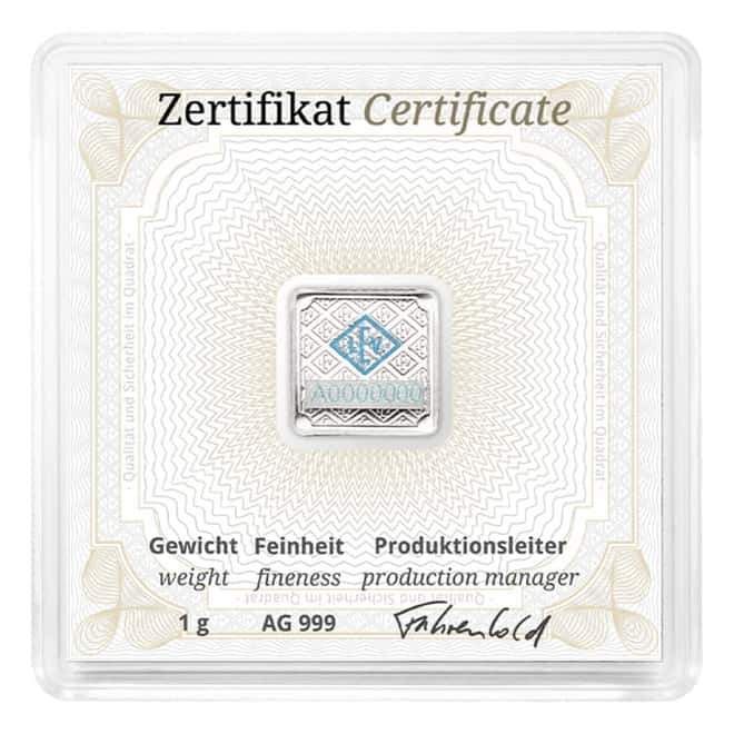 1 Gram Geiger Original Square Silver Bar .999 Fine (in Assay)