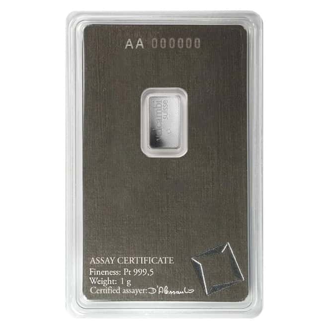 1 Gram Platinum Bar - Valcambi Suisse .9995 Fine (in Assay)