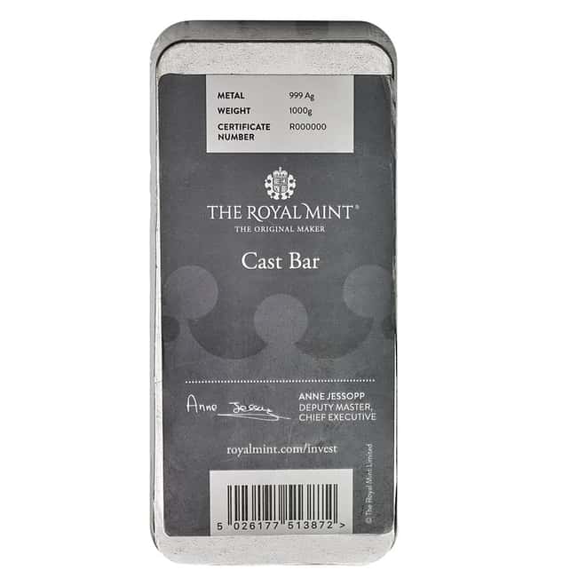 1 Kilo The Royal Mint Silver Cast Bar .999 Fine (w/Assay)