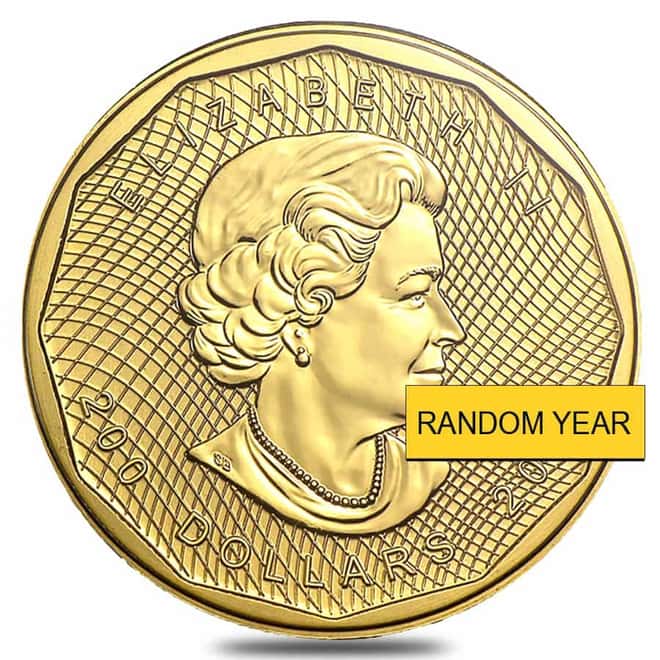 1 oz Canadian Gold Maple Leaf $200 Coin .99999 Fine BU (Random Year)