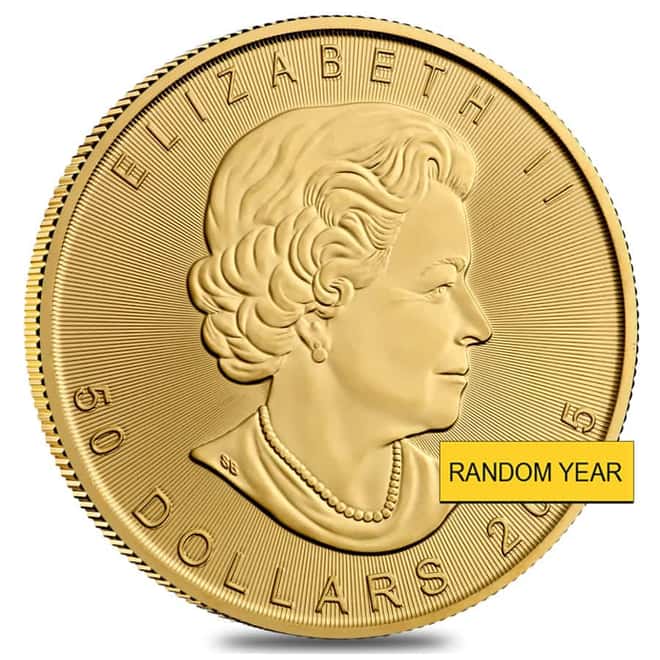 Roll of 10 - 1 oz Canadian Gold Maple Leaf $50 Coin (Random Year)
