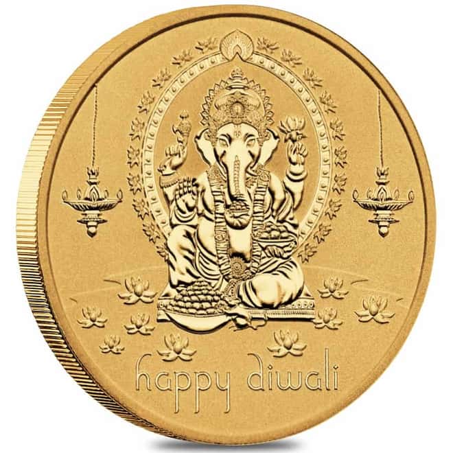 1 oz Diwali Gilded Silver Medal .9999 Fine Australian Perth Mint (w/Box & COA)
