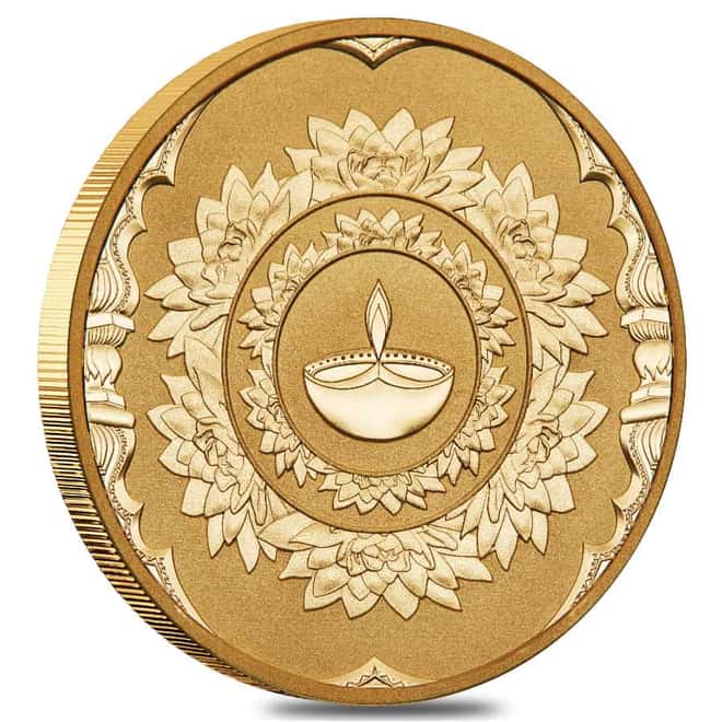 1 oz Diwali Lotus Gilded Silver Medal Australian Perth Mint