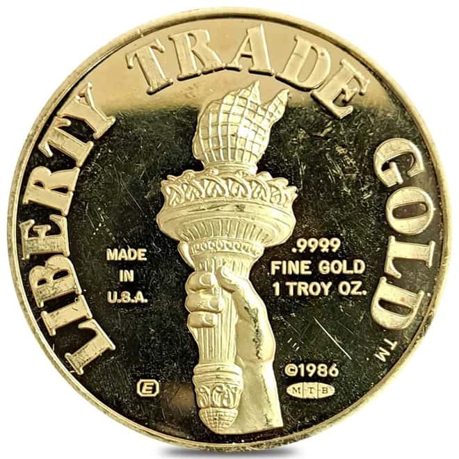 1 oz Engelhard MTB Liberty Trade Gold Round .9999 Fine