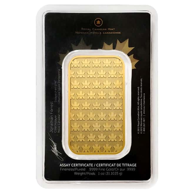 1 oz Gold Wafer Bar Royal Canadian Mint RCM .9999 Fine (In Assay, Random Year)