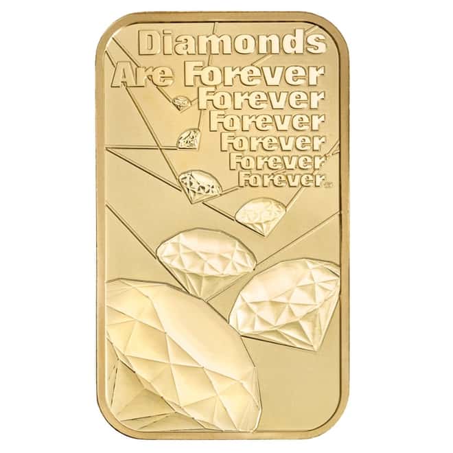 1 oz Great Britain James Bond 007 Diamonds Are Forever Gold Bar .9999 Fine (In Assay)