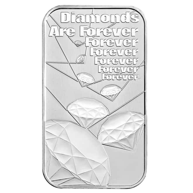 1 oz Great Britain James Bond 007 Diamonds Are Forever Silver Bar .9999 Fine