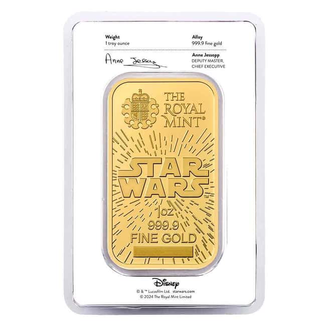 1 oz Royal Mint Star Wars Light Side Gold Bar .9999 Fine (in Assay)
