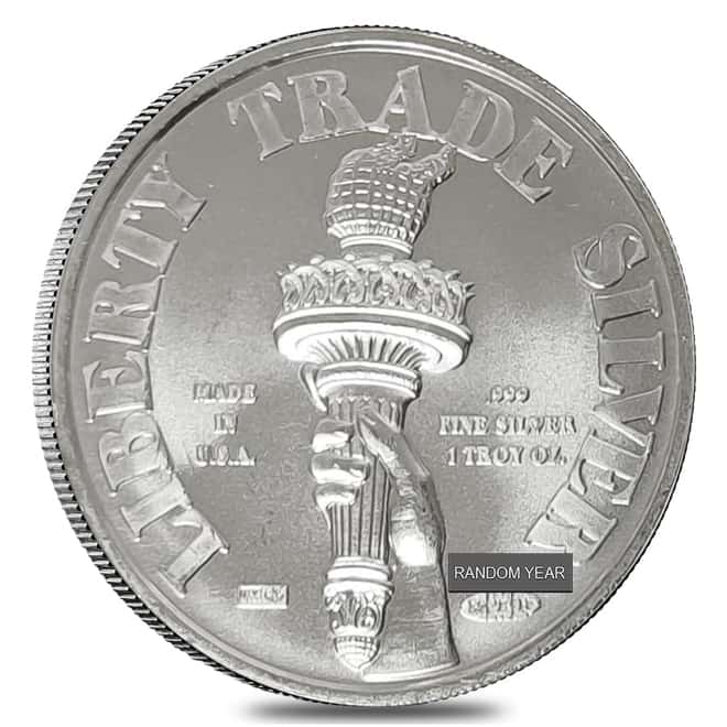 1 oz Johnson Matthey MTB Liberty Trade Silver Round .999 Fine (Random Year)