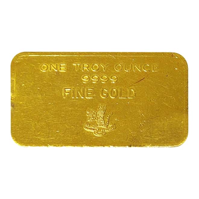 1 oz Mocatta & Goldsmid Gold Vintage Bar .9999 Fine