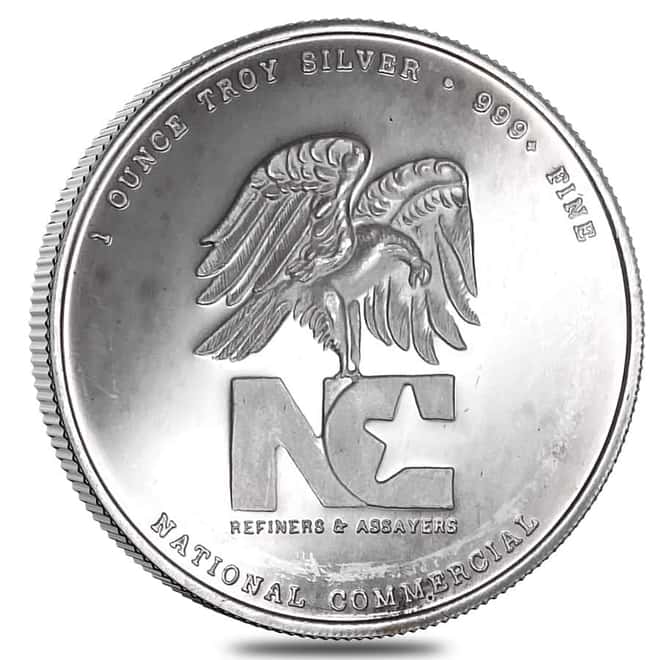 1 oz National Commercial Assayers & Refiners Vintage Silver Round .999 Fine