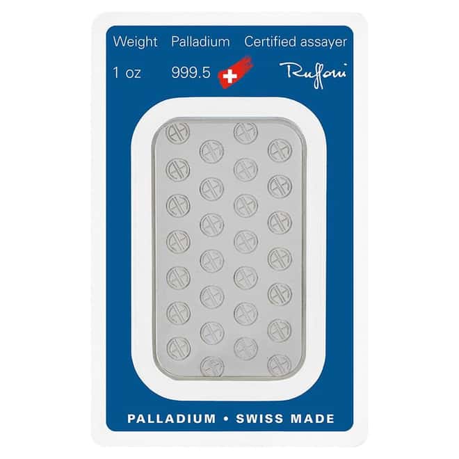 1 oz Palladium Bar - Argor-Heraeus .9995 Fine (In Assay)