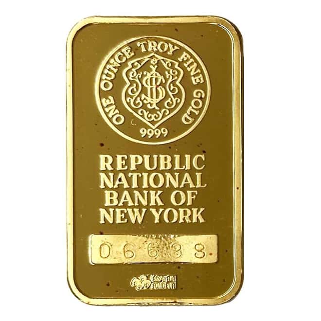 1 oz PAMP Suisse Fortuna Republic National Bank Gold Bar .9999 Fine (w/COA)