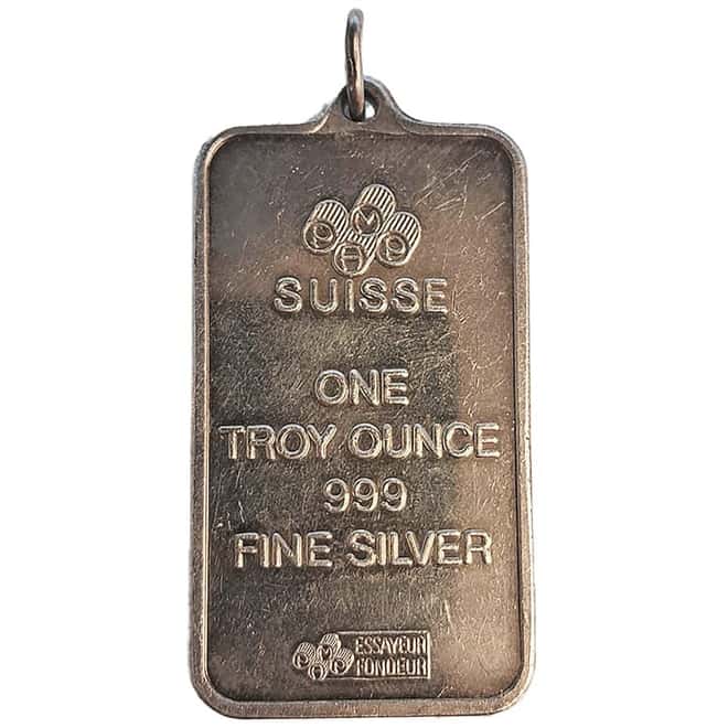 1 oz PAMP Suisse Rosa Silver Bar Pendant .999 Fine