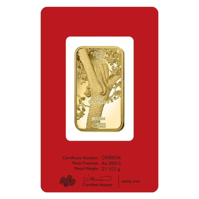 Box of 25 - 1 oz PAMP Suisse Year of the Tiger Gold Bar (In Assay)