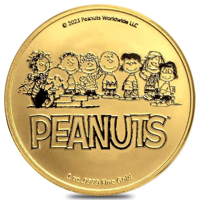 1 oz Peanuts Snoopy and Charlie Brown Valentine Gold Round