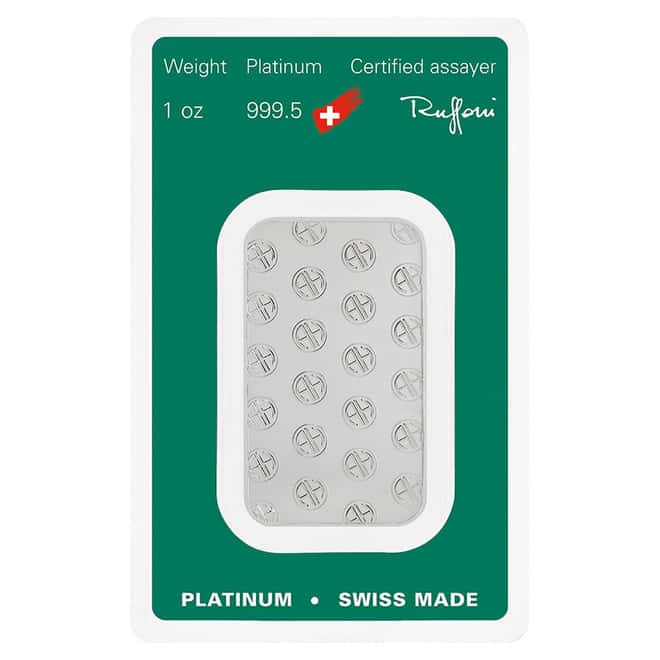 1 oz Platinum Bar - Argor-Heraeus .9995 Fine (in Assay)
