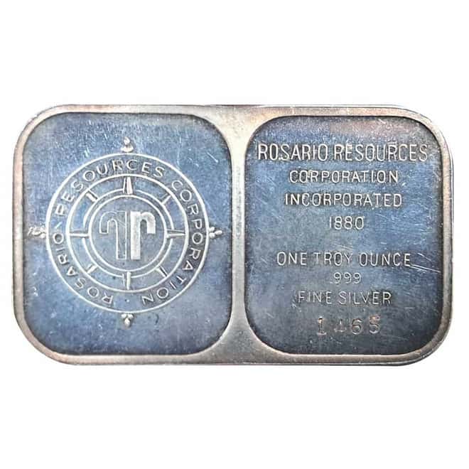 1 oz Rosario Resources Corporation Silver Bar .999 Fine