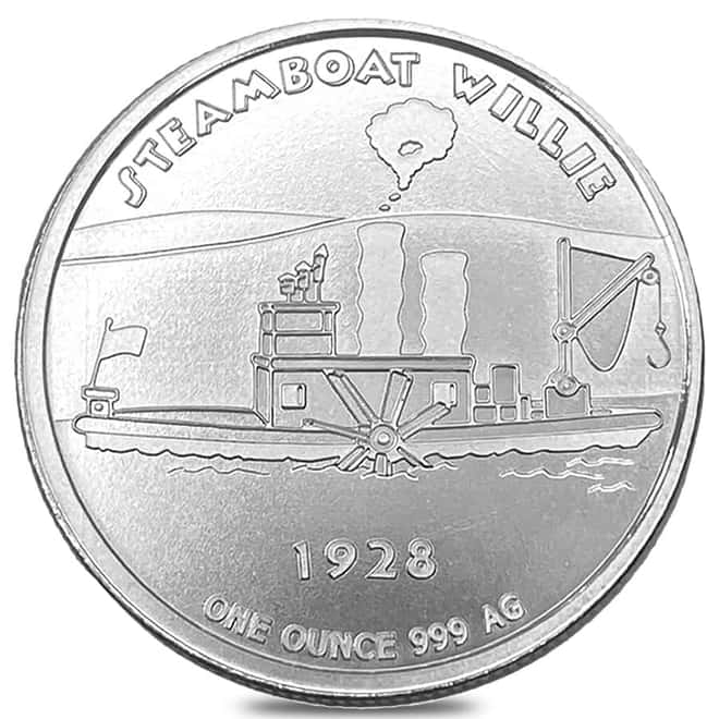 Tube of 20 - 1 oz Steamboat Willie Captain Silver Round .999 Fine